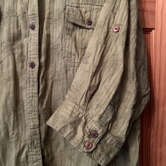 White Stag 100% Cotton green embroidered button-down blouse size 4X - Picture 3 of 10